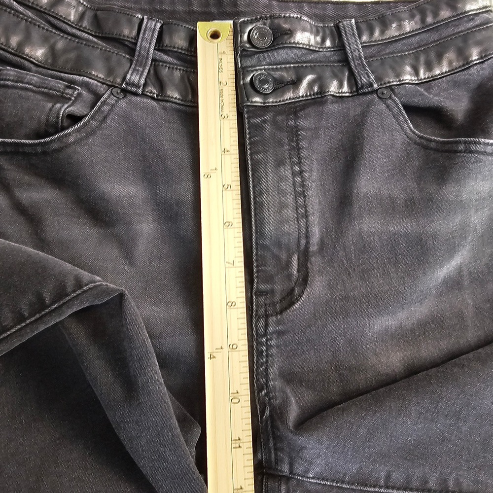 KanCan Jeans Womens 13/30 Black Flared Denim Pants High Rise Faux Leather Trim - Picture 9 of 12